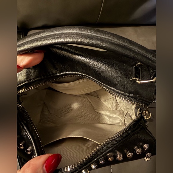 Black Studded Vegan Leather Crossbody Bag - Picture 2 of 9